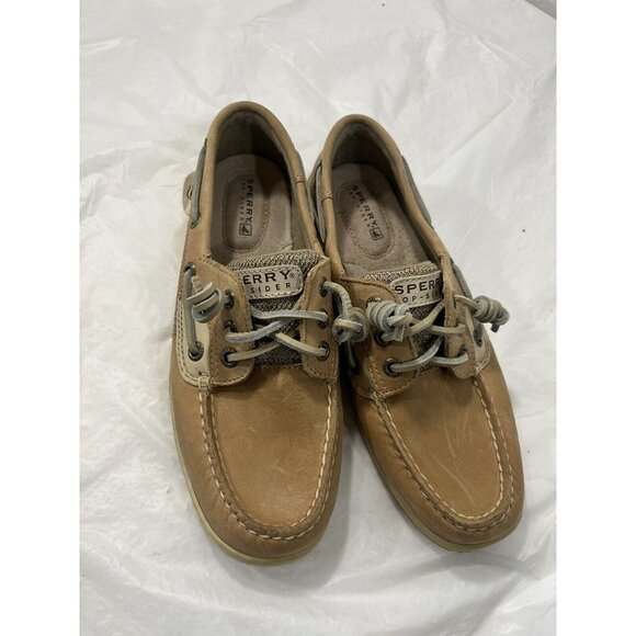 Sperry Womens Top Sider Songfish Boat Shoe Linen Oat SIZE 6 LEATHER - Picture 3 of 16